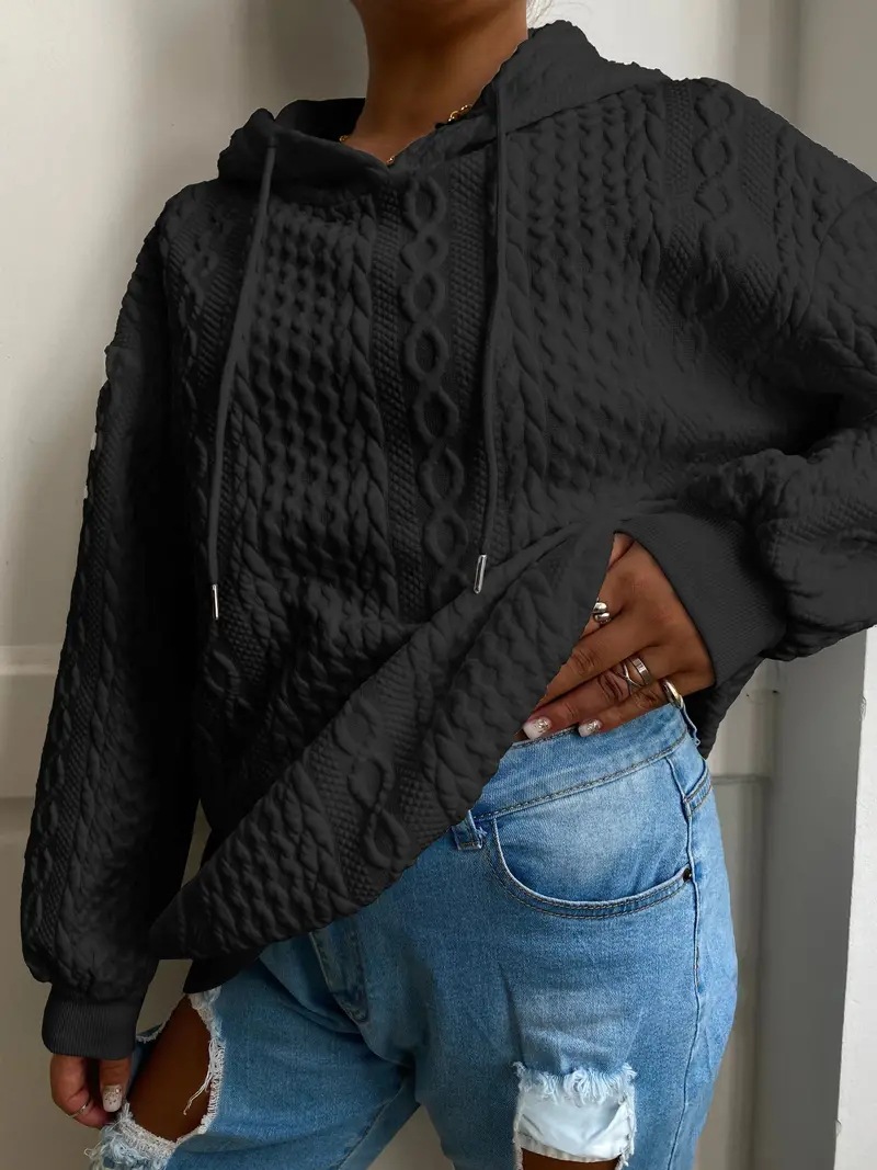 Women's Cable Knit Hooded Pullover Sweatshirt with Pockets