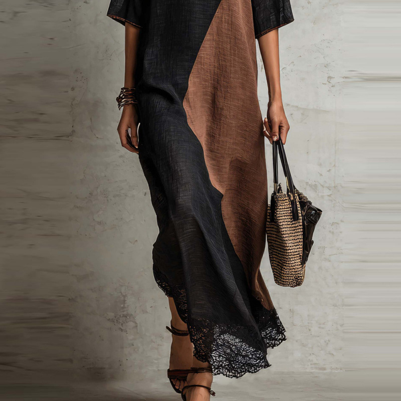 Women's Loose Casual Color-Block Long Dress