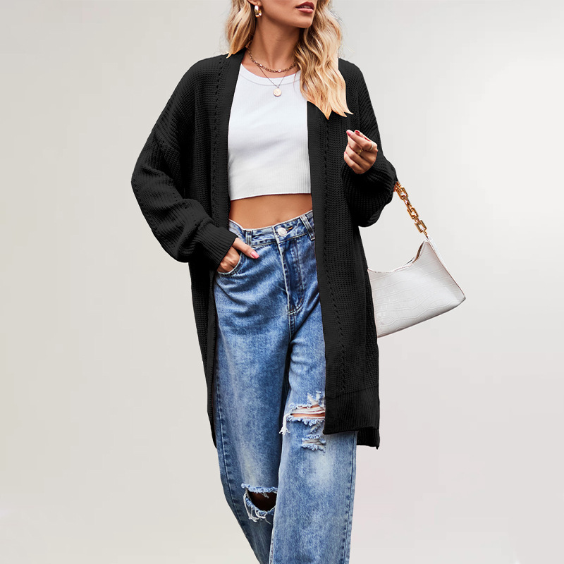 Women's Solid Color Loose Knit Cardigan with Pockets