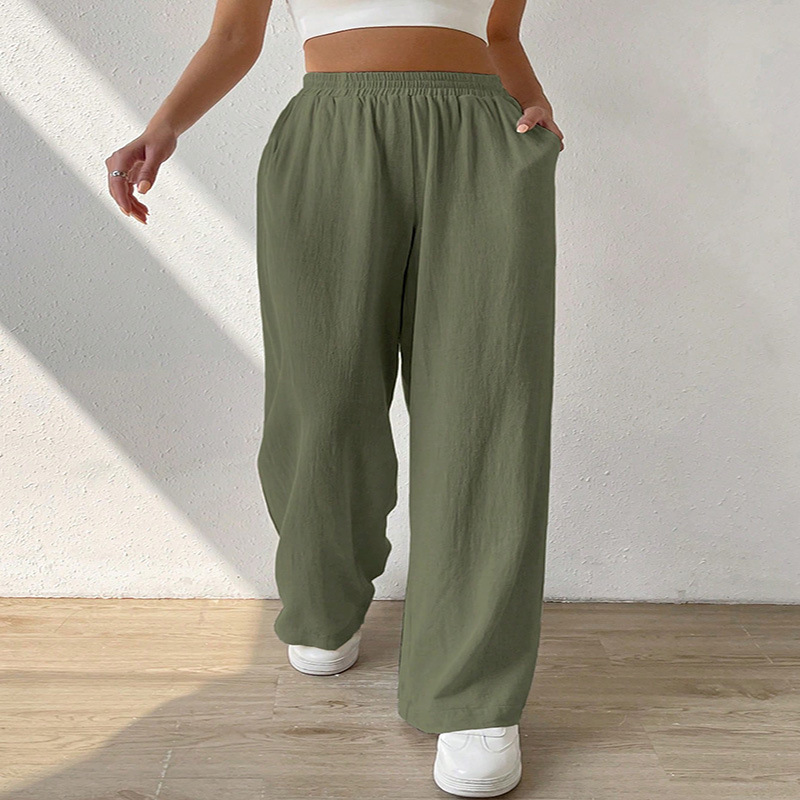 Women's Straight-Leg Wide-Leg Casual Pants Mid-Rise Solid Color