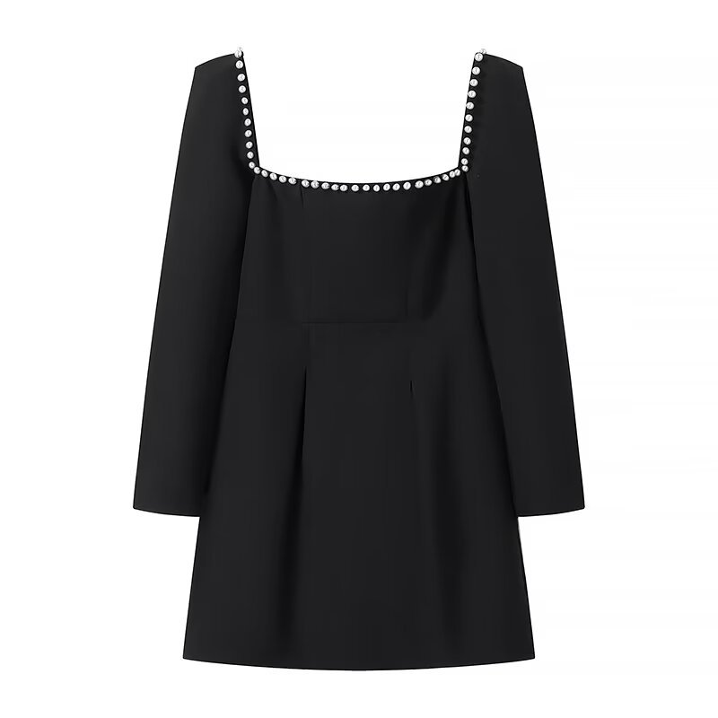 Square Neck Waist-Fitted A-Line Short Dress