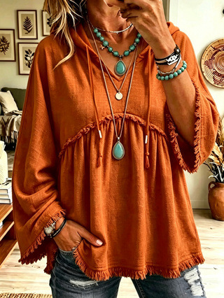 Annuo Self-Developed 2026 Europe & America Cross-Border Autumn/Winter New Women's Clothing Fall Loose Drawstring 3/4 Sleeve Casual Top for Women
