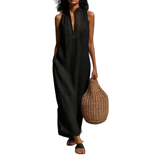 Women's Summer Sleeveless V-Neck Cutout Maxi Dress
