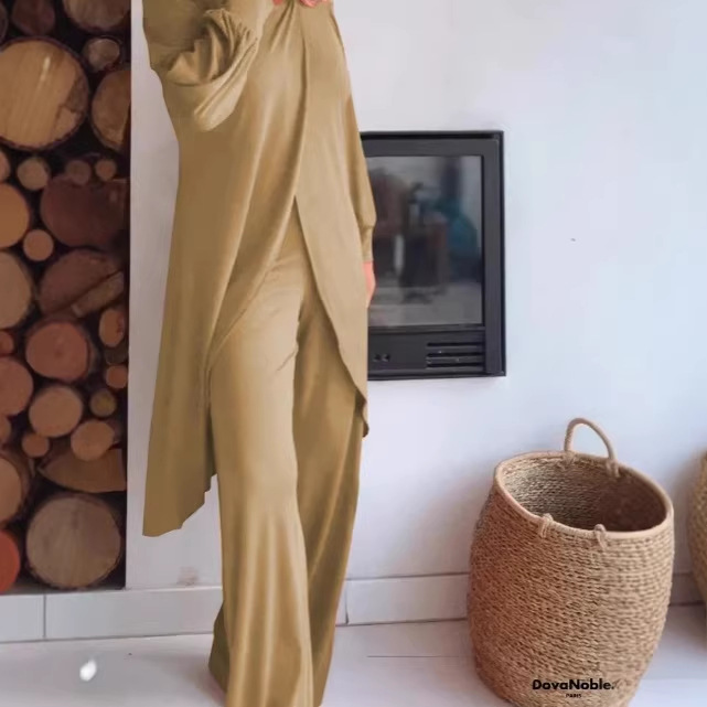 Women's Long Sleeve Asymmetric Wide-Leg Two-Piece Set Casual