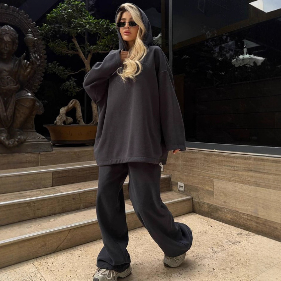 Women's Fleece Hoodie and Wide-Leg Pants Set