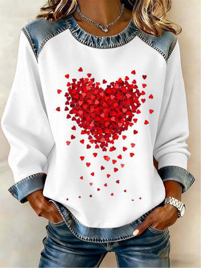 Women's Heart Polka Dot Letter Print Crewneck Sweatshirt