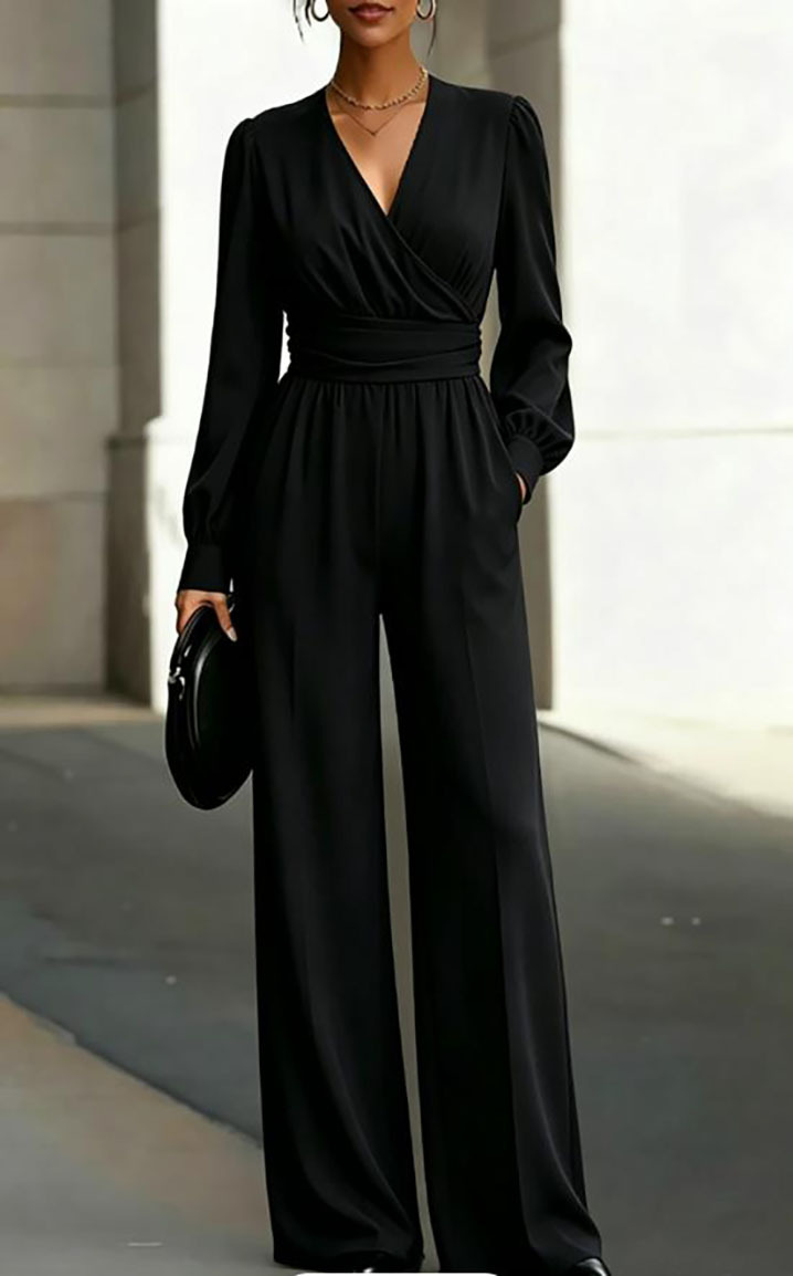 Solid V-Neck Asymmetrical Slim-Fit Women's Jumpsuit
