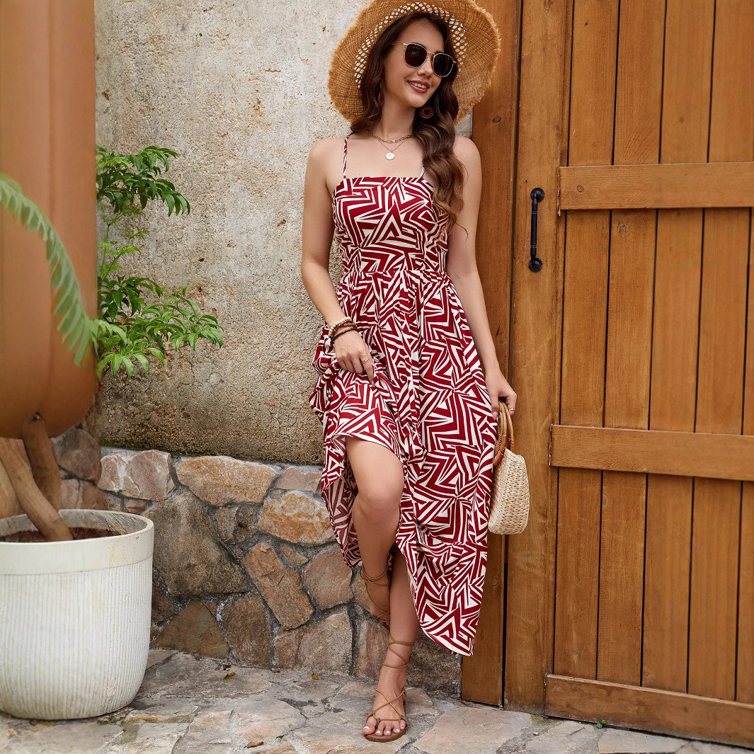 Women's Printed Open-Back Tie-Waist Cami Dress