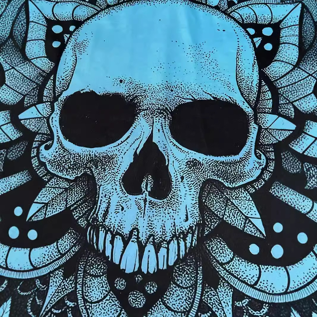 Skull Print Sleeveless Loose Tank Dress Sky Blue
