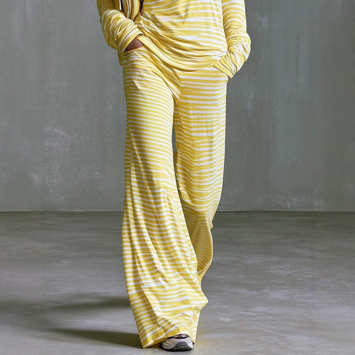 Striped Off-Shoulder Long-Sleeve Top & Wide-Leg Pants Set