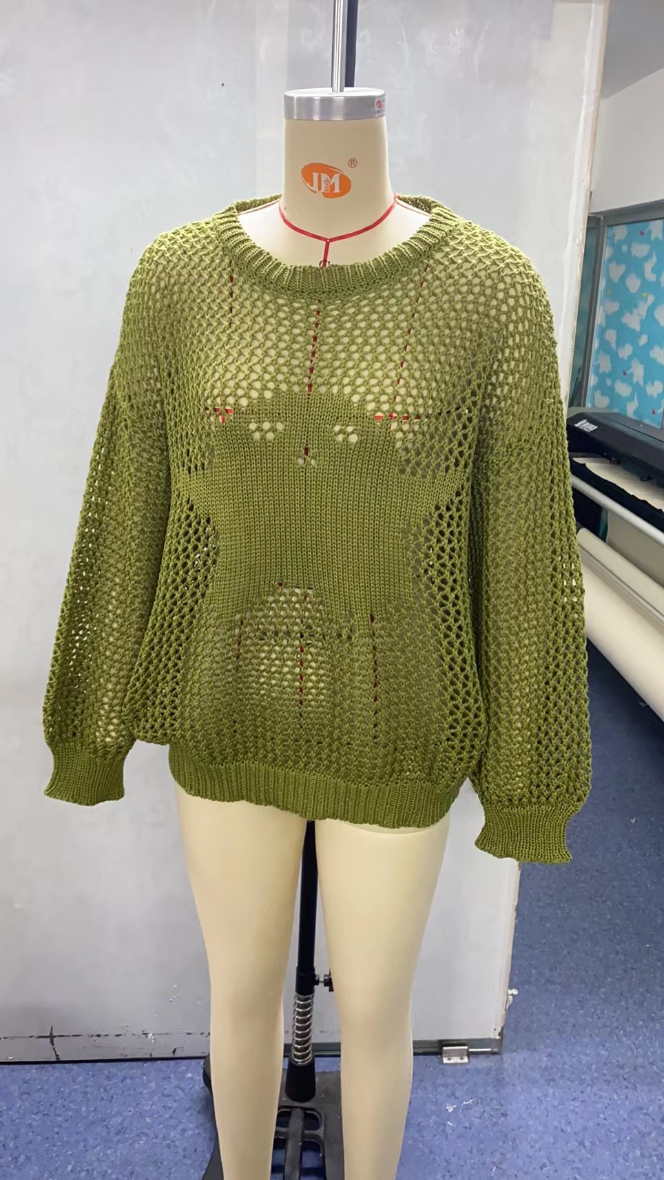 Women's Lightweight Openwork Crewneck Pullover Knit Sweater