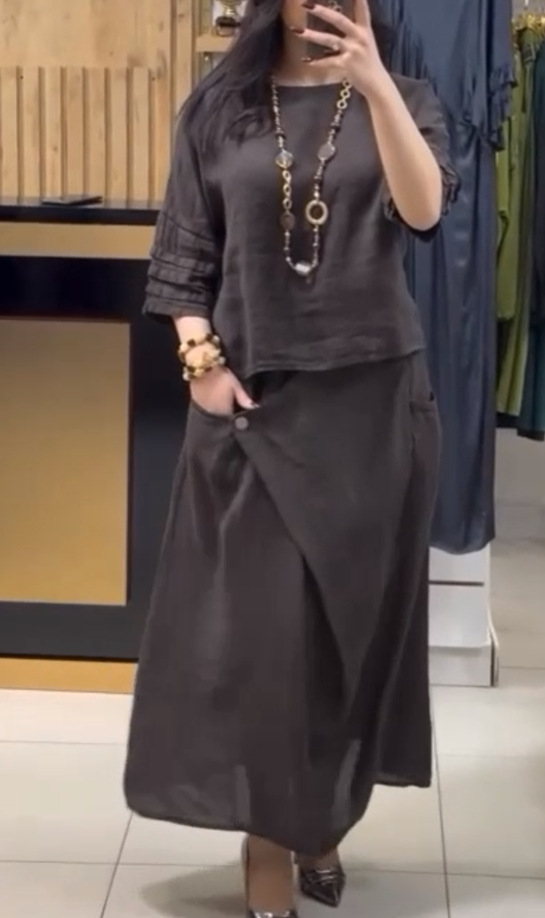Women's Cotton-Linen Two-Piece Set Casual Solid Color Loose Long Pants