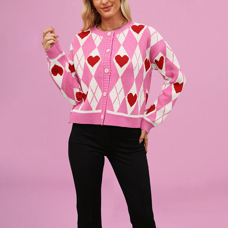 Colorblock Heart Button-Front Knit Cardigan