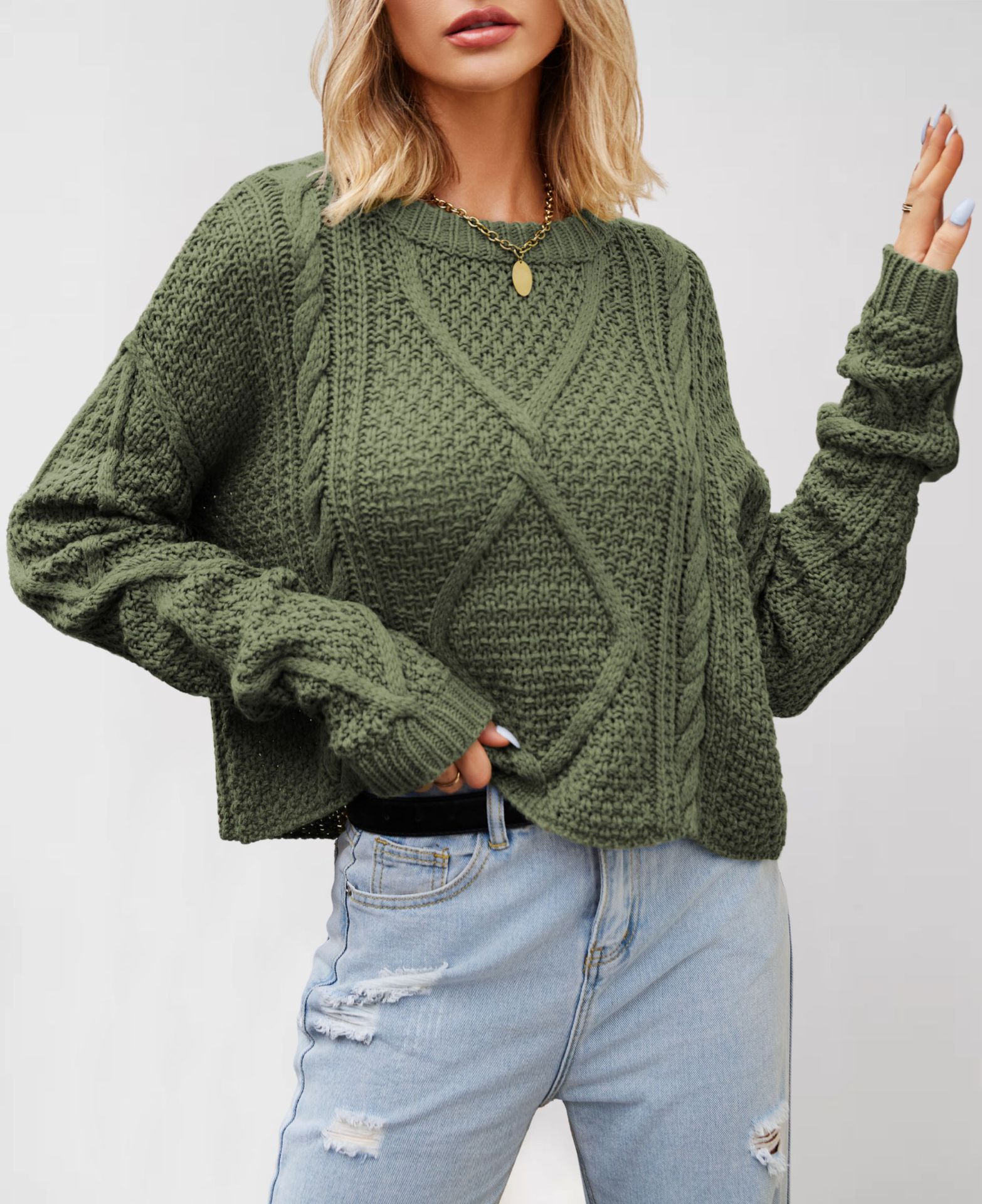Women's Cable Knit Chunky Pullover Sweater Loose Fit Plus Size