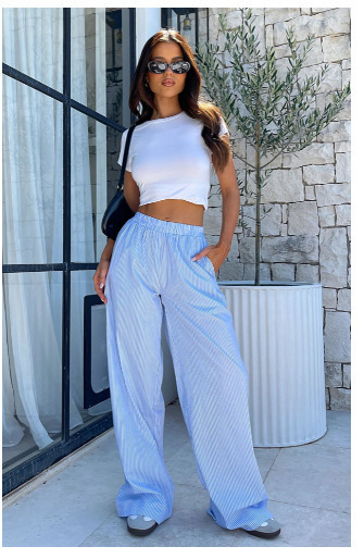 Women's Striped Wide-Leg High-Waist Casual Pants