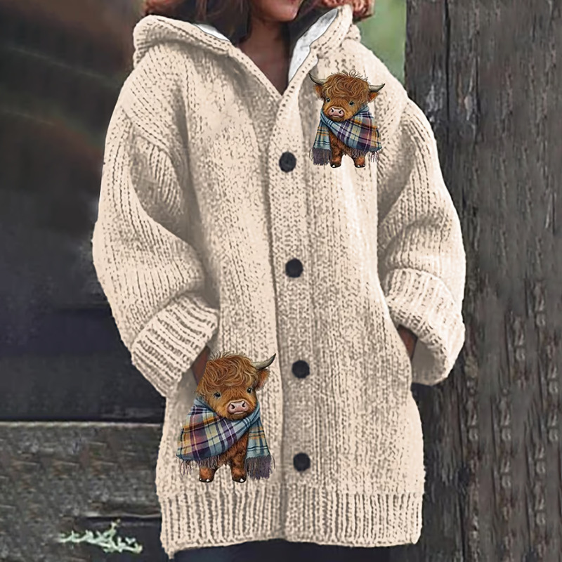 Women's Vintage Animal Print Hooded Button Cardigan