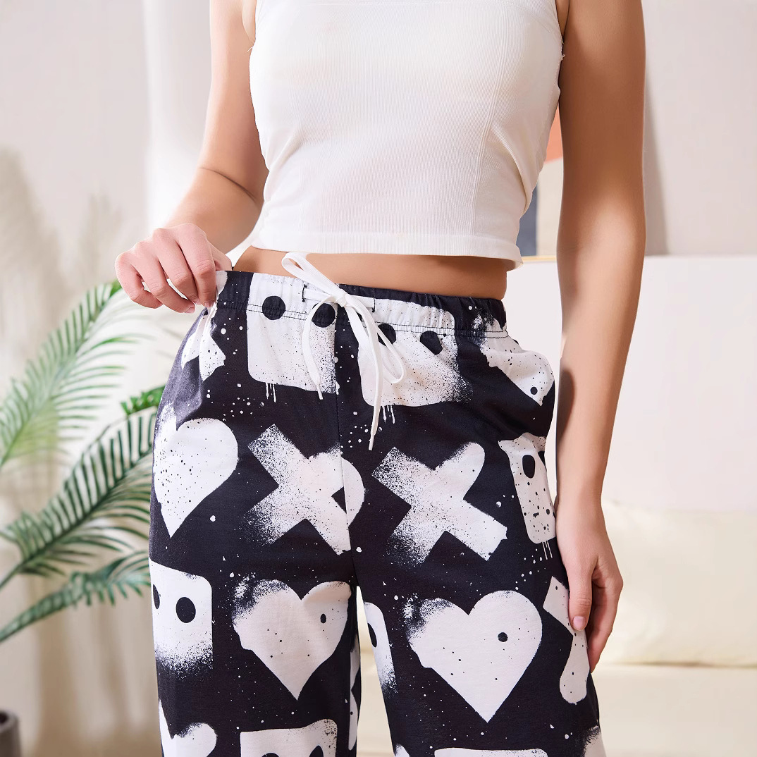 Women's Lightweight Printed Wide-Leg Lounge Pants with Elastic Waist