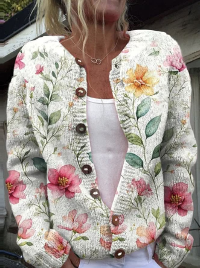 Women's Daisy Maple Leaf Floral Print Button Cardigan