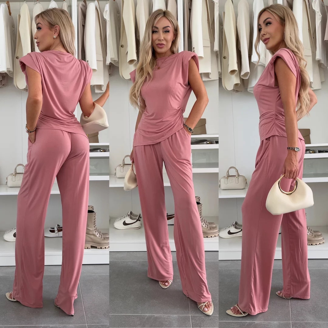 Women's Solid Color Sleeveless Top and Wide-Leg Pants 2-Piece Set