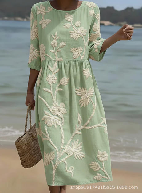 Women's Floral Print Ruched Midi Dress with Half Sleeves