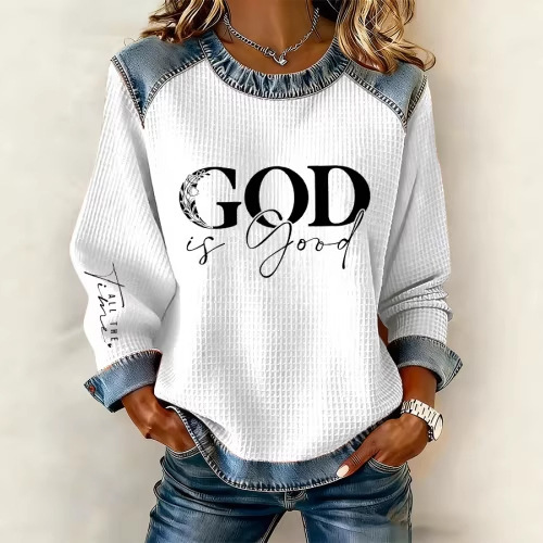 Women's Striped Paw Print Tribal Graphic Crewneck Sweatshirt