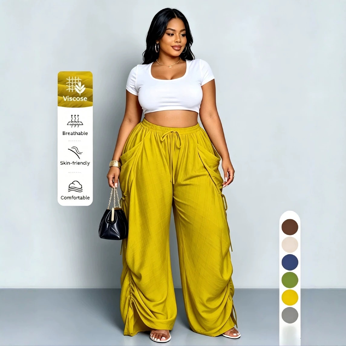 Women's Plus Size High Waist Harem Pants Cotton Linen Drawstring Big Pockets Vintage Punk