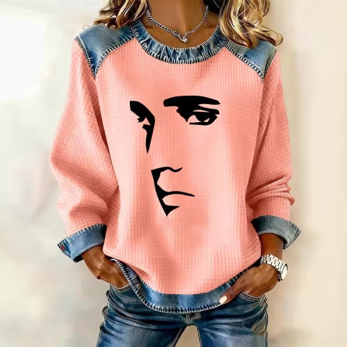 Women's Striped Paw Print Tribal Graphic Crewneck Sweatshirt