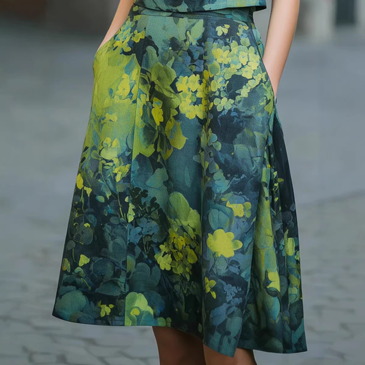 V-Neck Waist-Defined Ruffle Floral Print Midi Dress