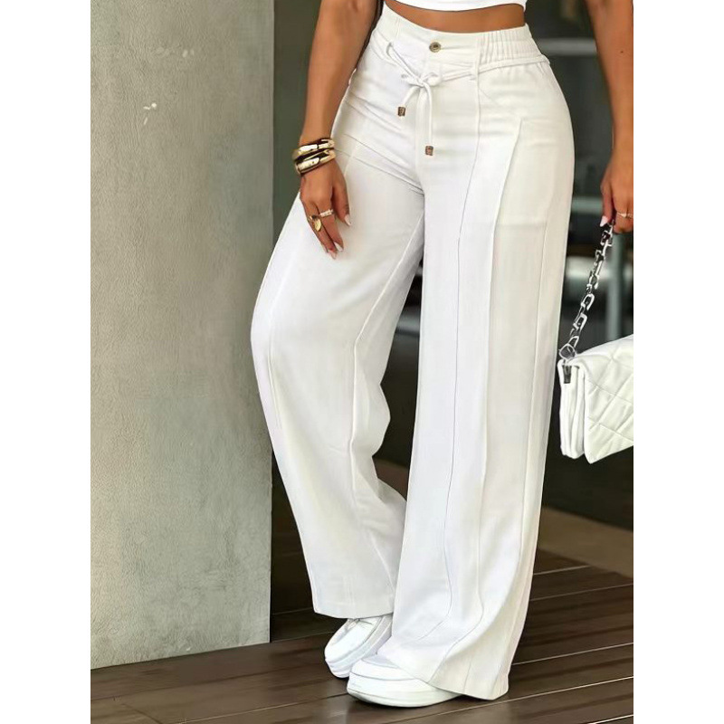 Women's High-Waist Wide-Leg Dress Pants with Front Pintuck and Tie Belt