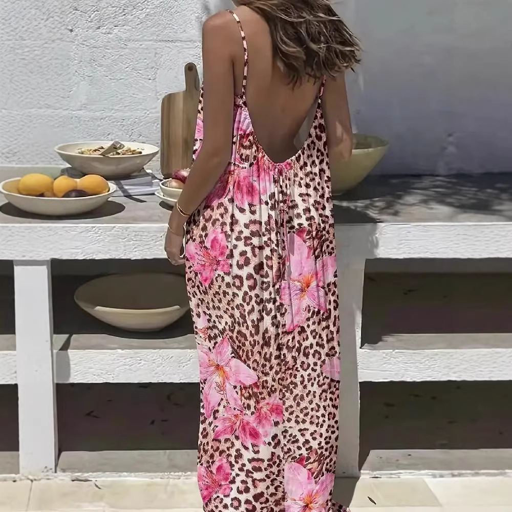 Women's Sleeveless Open Back Loose Lounge Dress Beach Cover-Up