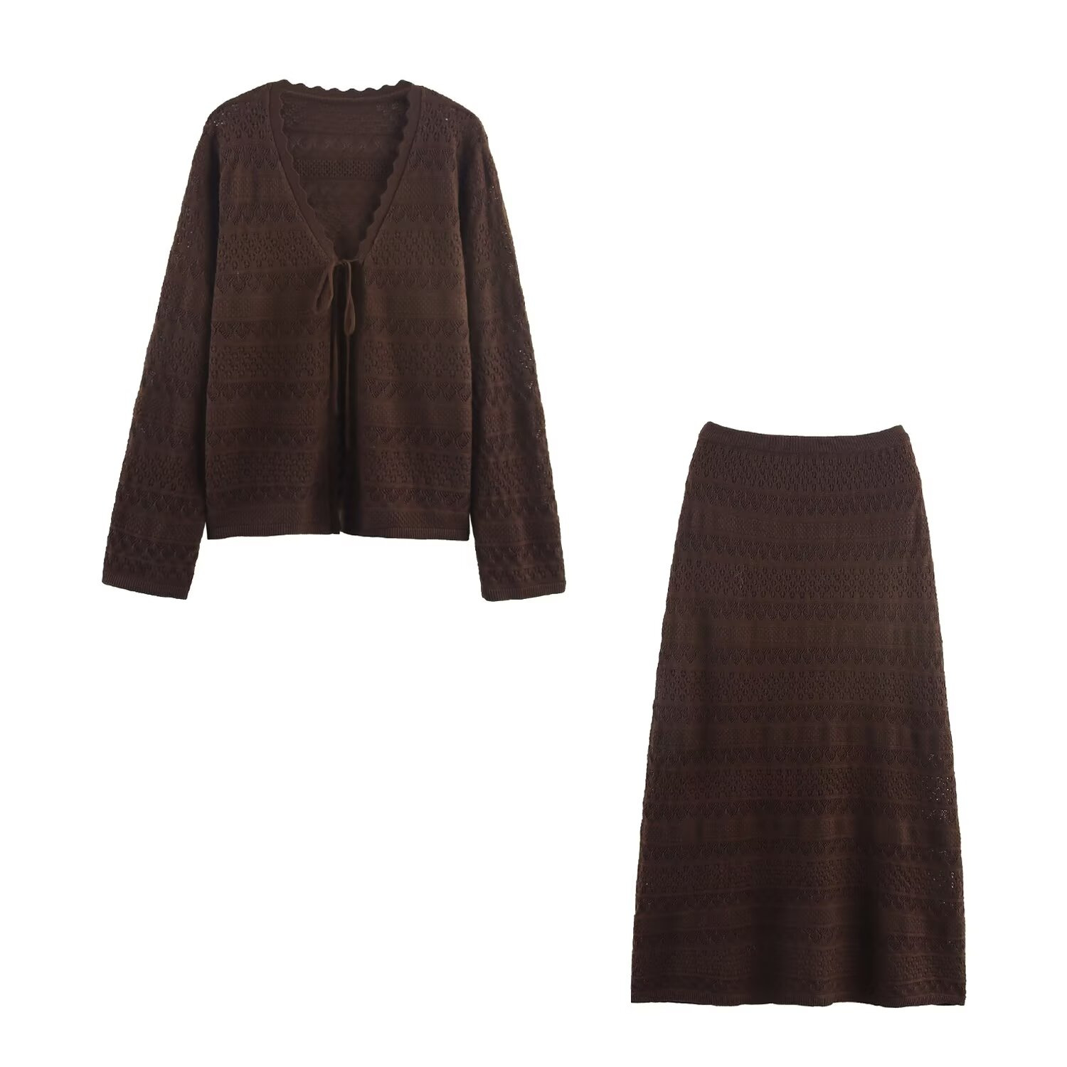 Women's Tie-Front Cardigan and Midi Skirt Knit Set