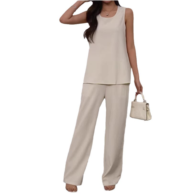 Women's Solid Sleeveless Top and High-Waist Long Pants Two-Piece Set