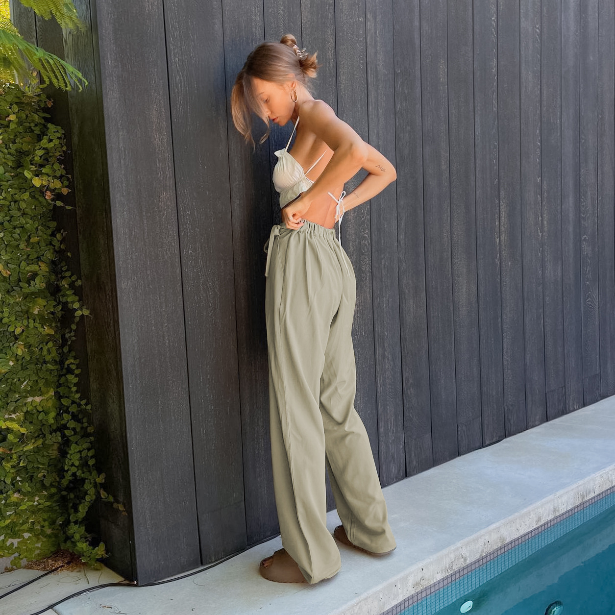 Women's High-Waist Straight-Leg Wide-Leg Pants with Drape, Loose Fit