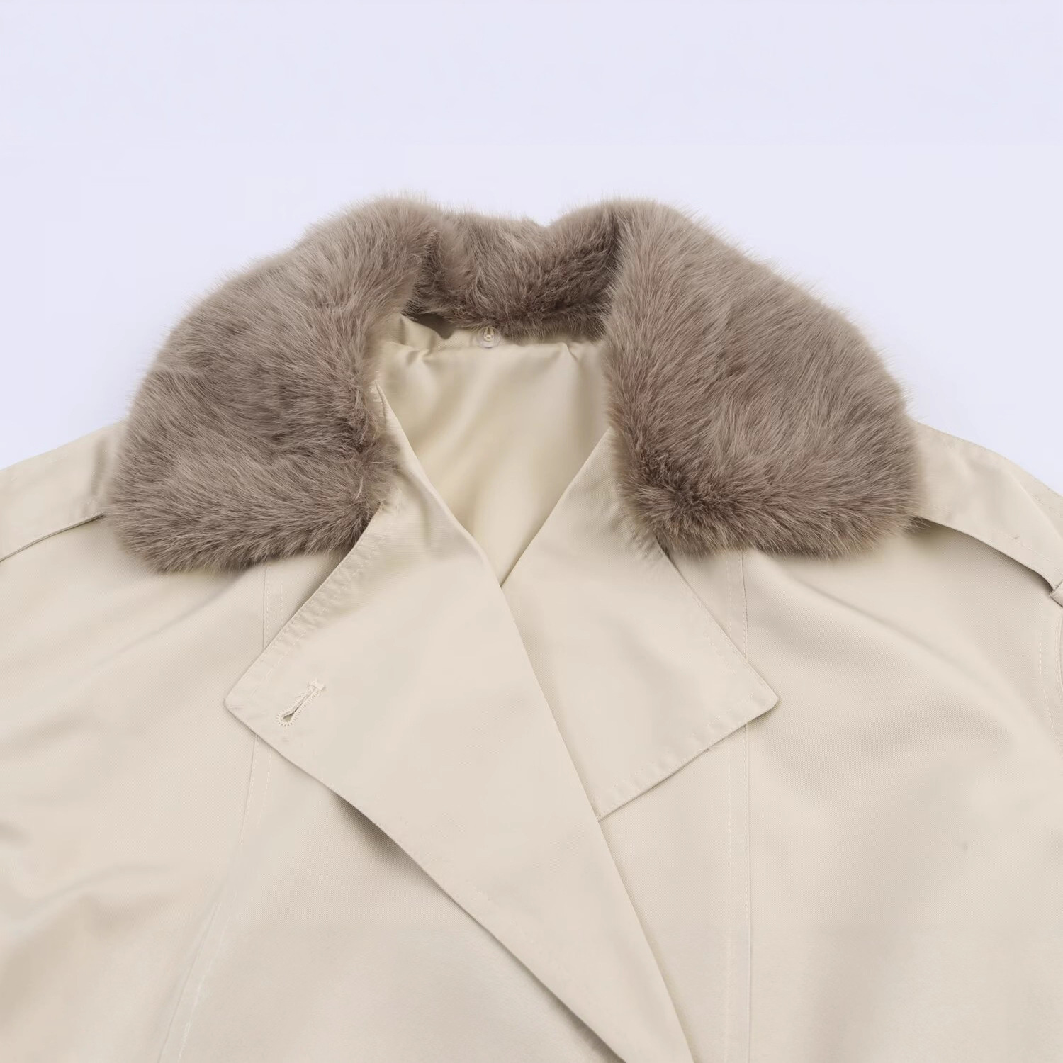 Women's Cropped Trench Jacket with Shoulder Epaulettes, Double-Breasted, Light Khaki