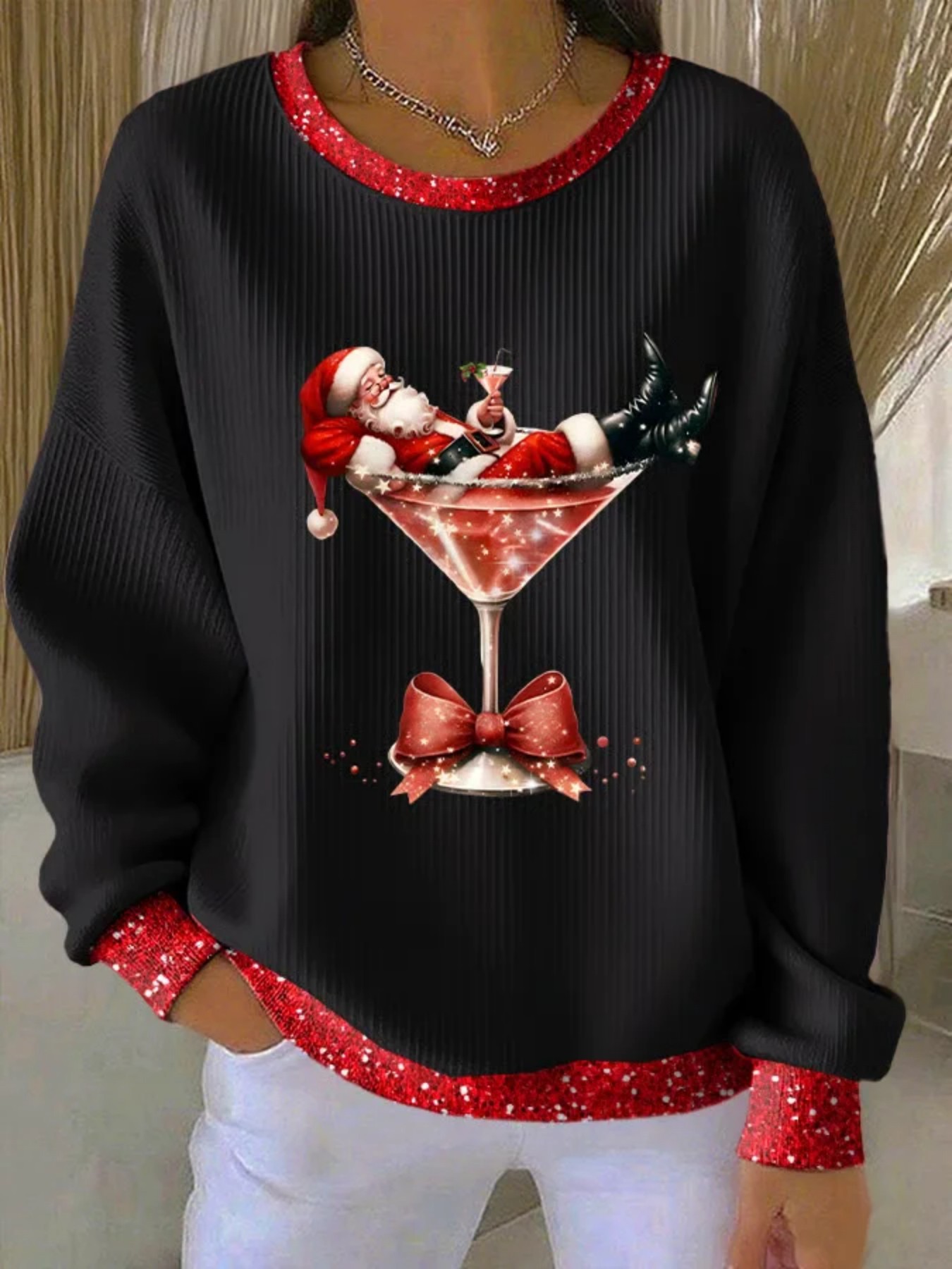 Christmas Print Crewneck Long Sleeve Pullover Sweatshirt