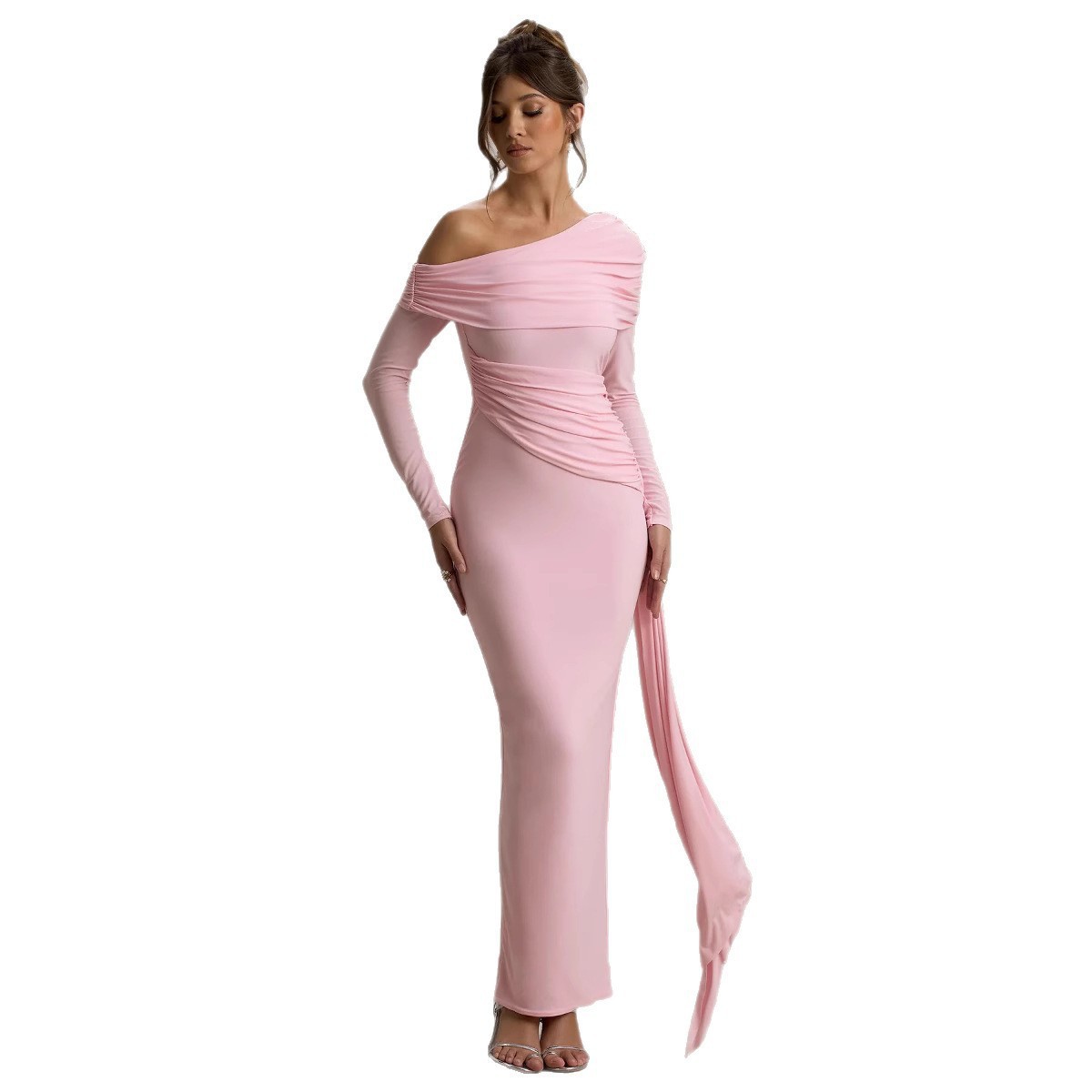 French Style Slimming High-Waist Pleated Long Dress