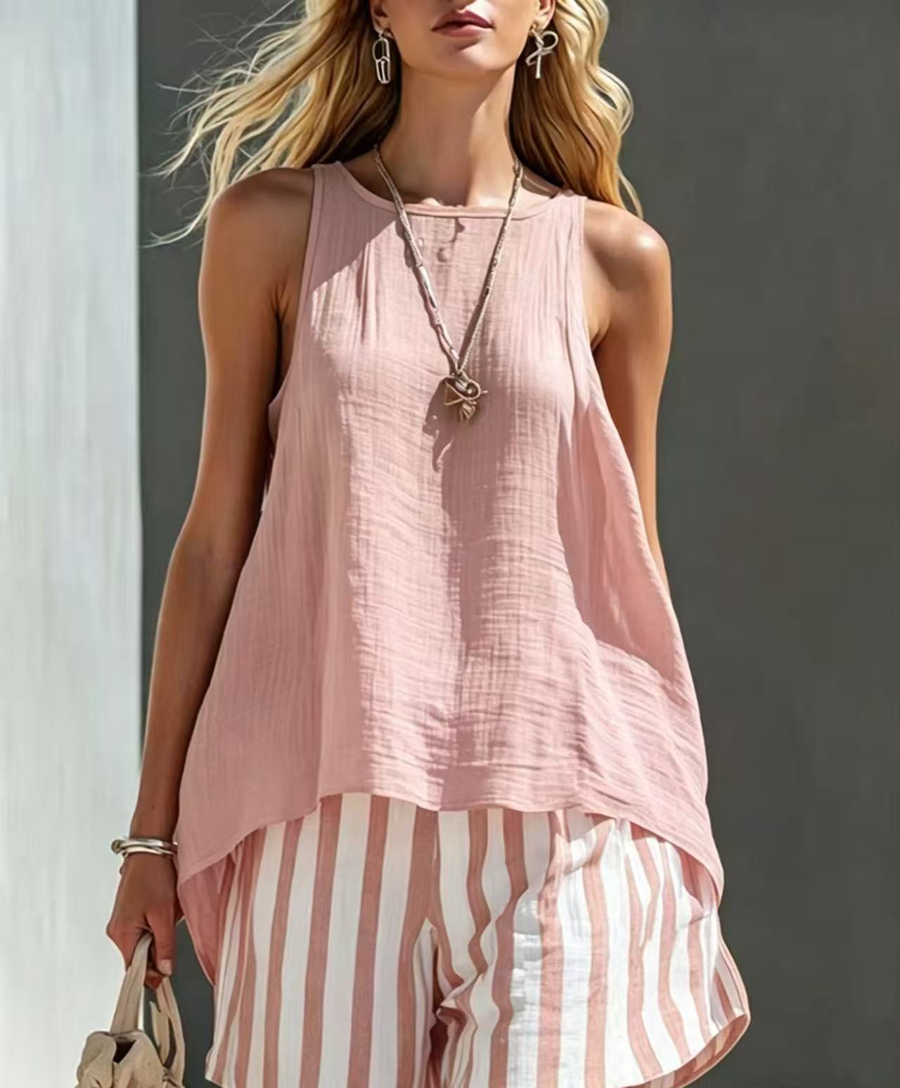 Women's Solid V-Neck Long-Sleeve Cotton-Linen Shirt Casual Loose Button-Up Top