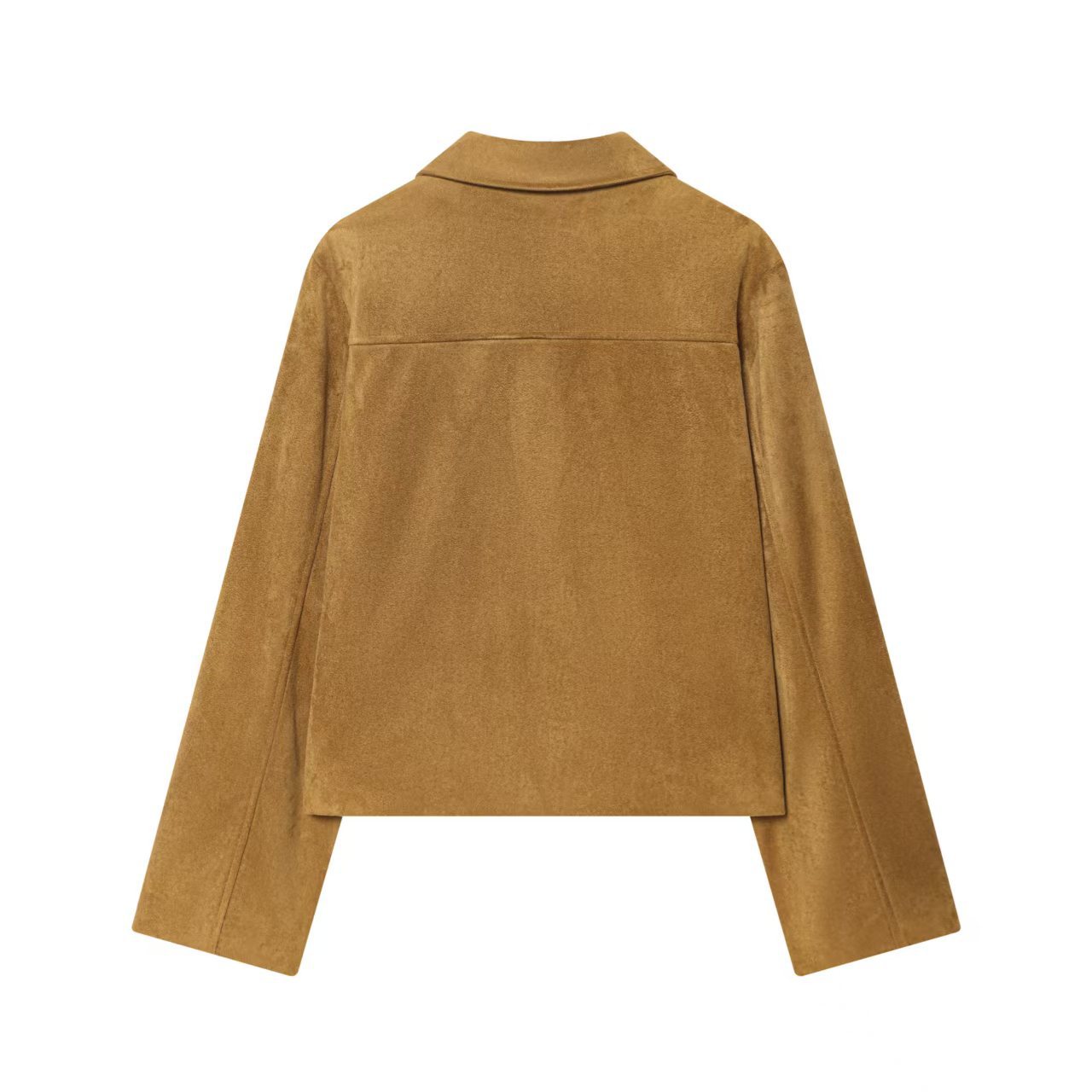 Faux Suede Button-Up Collared Jacket