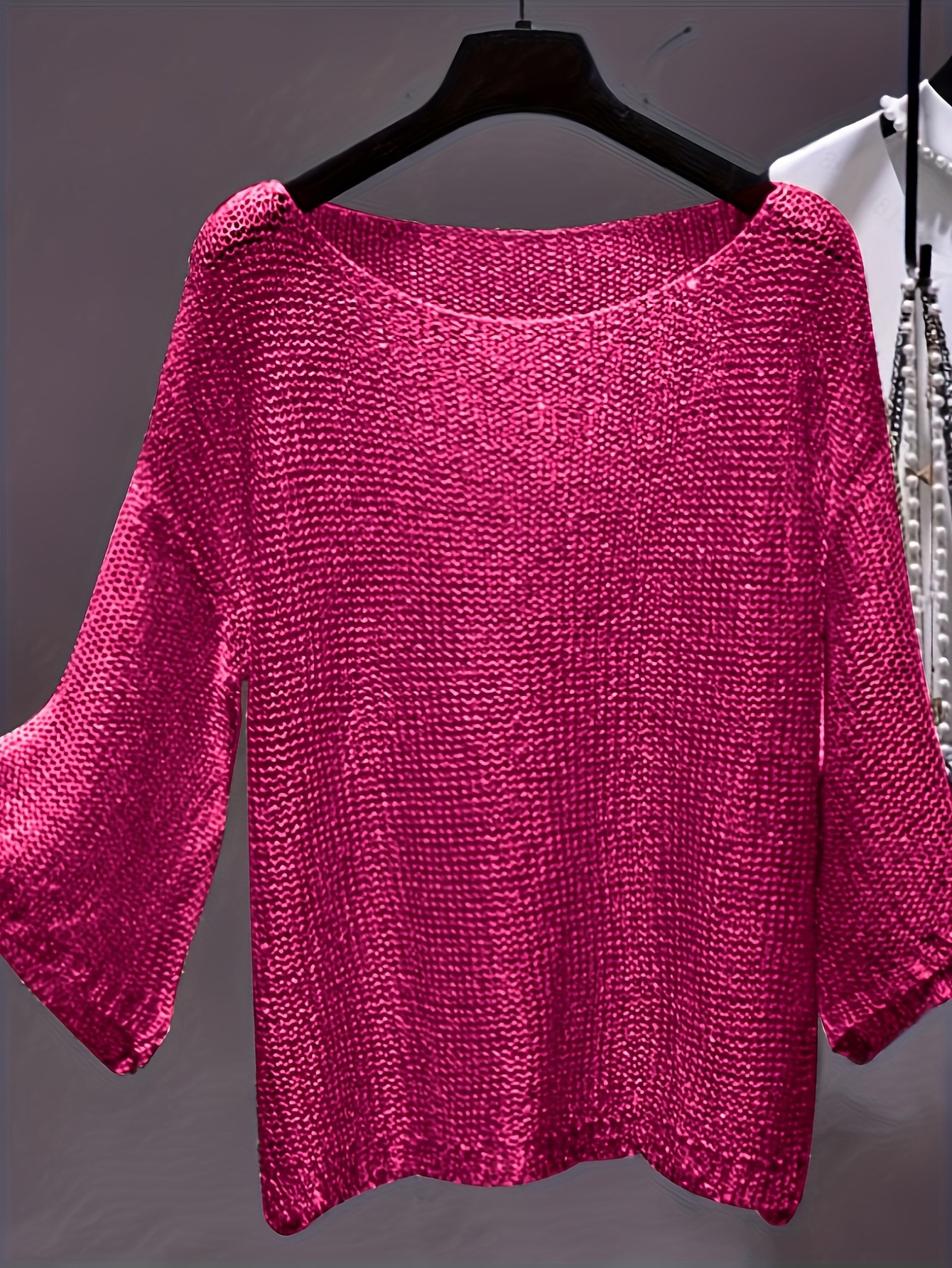 Women's Relaxed Fit Crewneck Knit Top - Loose Pullover, Gold & Rose Red