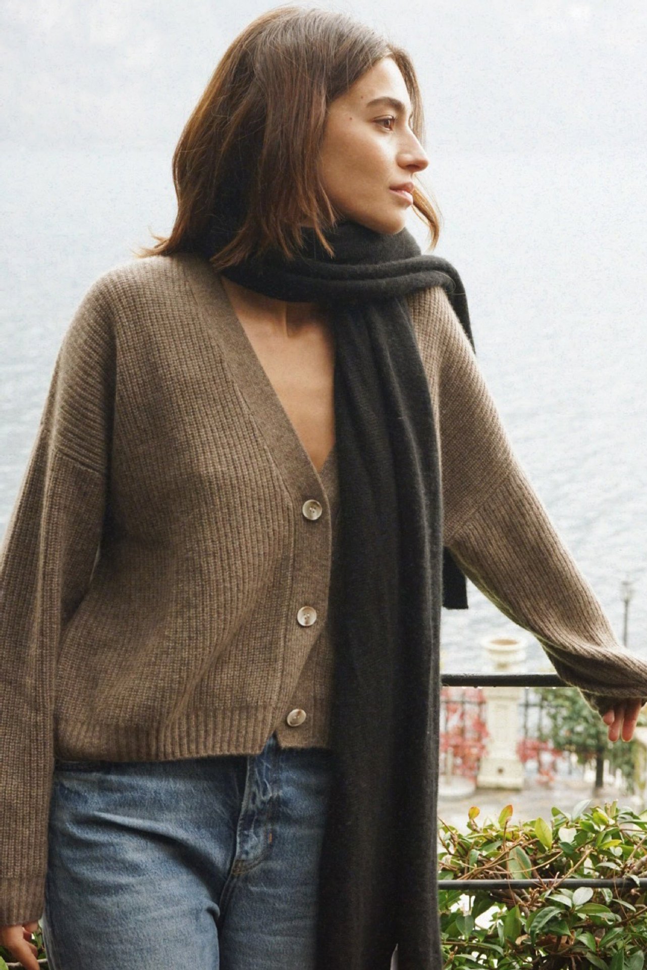 Women's Solid V-Neck Loose Knit Cardigan Sweater