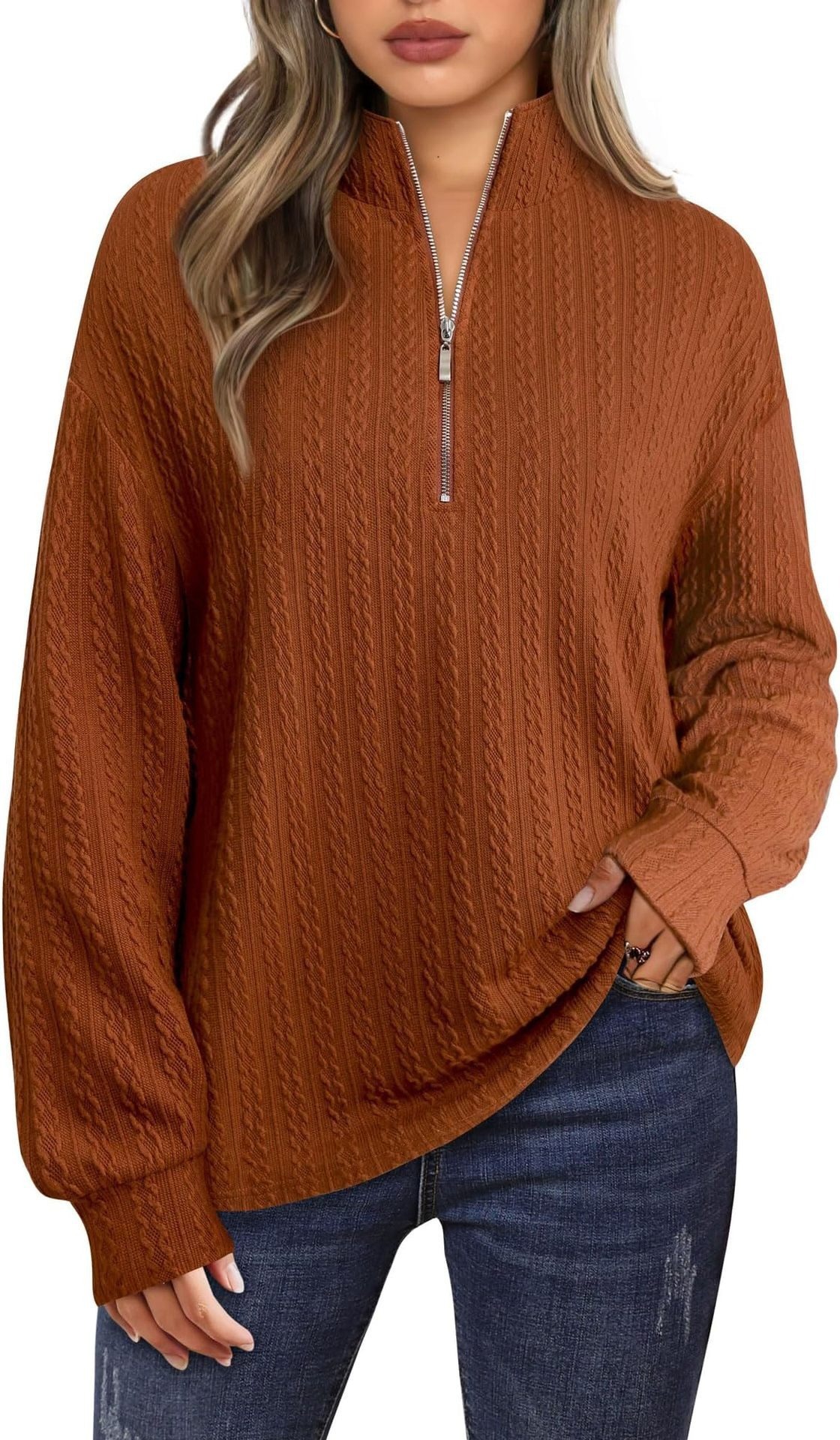 Women's Zip-Up Long-Sleeve Solid Color Hoodie