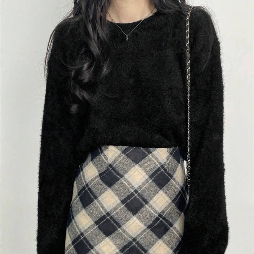 Faux Mink Velvet Crewneck Pullover Sweater Women's Long Sleeve Knit Top