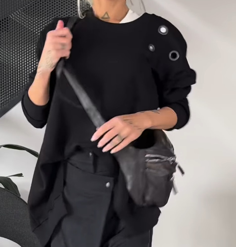 Women's Solid Color Long Sleeve Crew Neck Split Hem Sweatshirt