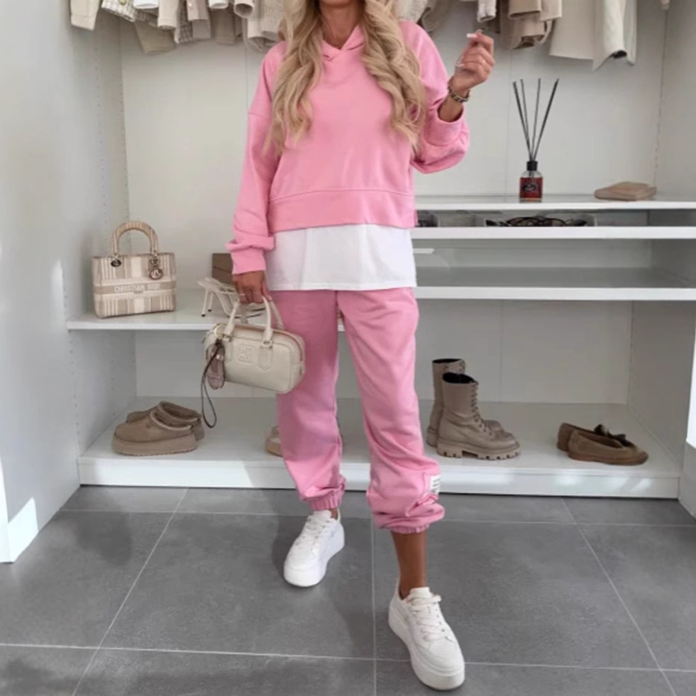 Women's Hooded Colorblock Casual Tracksuit Set Long Sleeve