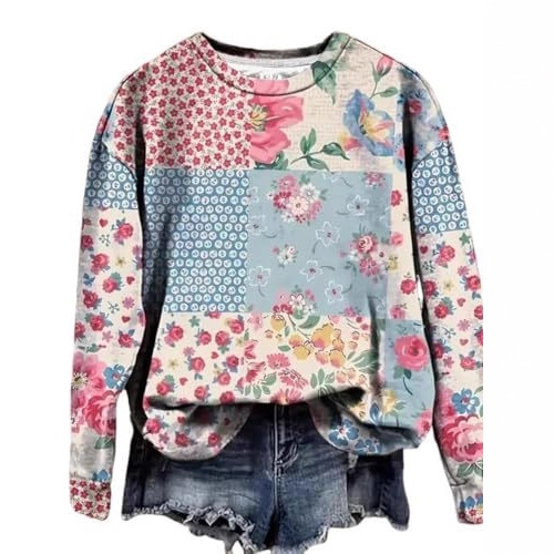 Women's Floral Animal Pumpkin Print Crewneck Sweatshirt