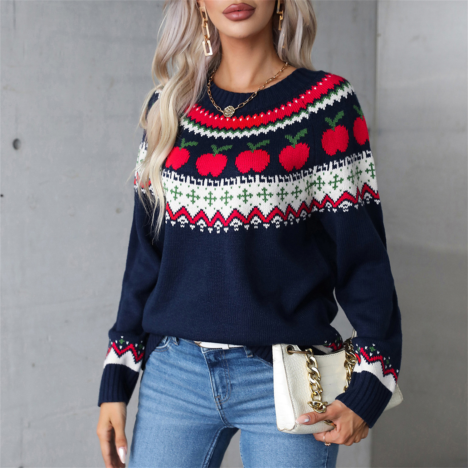 Christmas Tree Print Pullover Sweater for Women