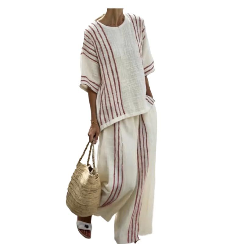 Bohemian Print Crewneck Short Sleeve Top and Pants Casual Set