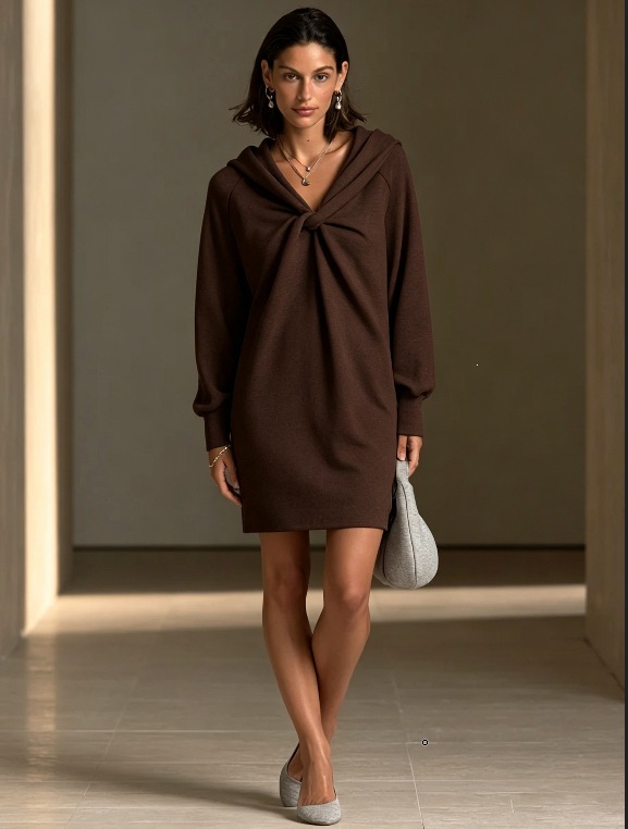 Women's Twist Front Loose Hooded Mini Dress