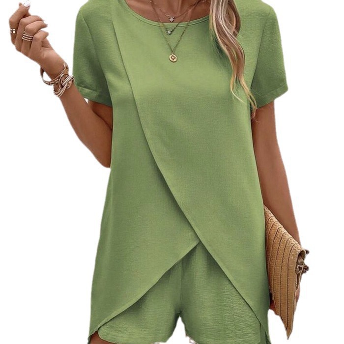 Women's Asymmetric Top and Shorts Two-Piece Casual Set