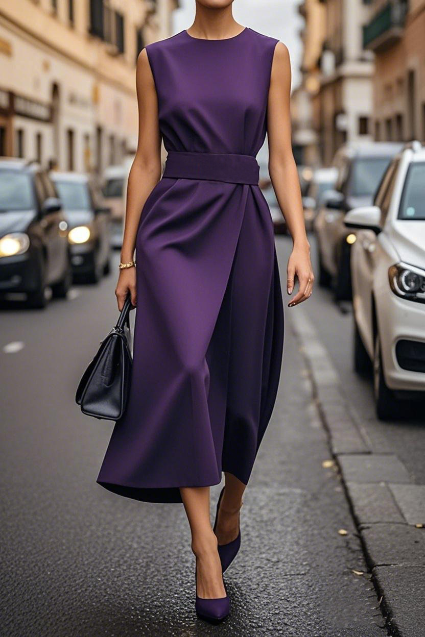 Women's Sleeveless Crew Neck Long Dress Casual Slim Fit